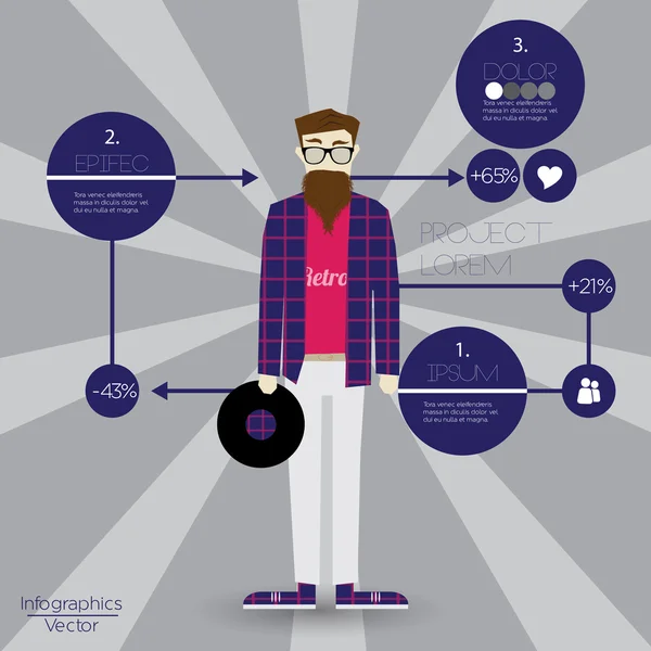 Plantilla para infografía con diseño de caracteres Hipster - Ilustración vectorial — Archivo Imágenes Vectoriales