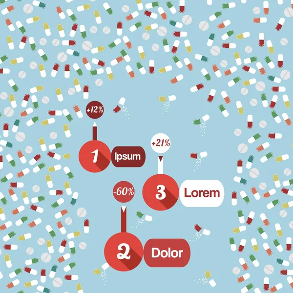 Fondo de patrón de píldoras sin costura con infografía - Ilustración vectorial — Archivo Imágenes Vectoriales