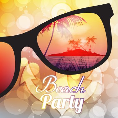 plaj partisi el ilanı tasarımı güneş gözlüğü ile bulanık arka planda - vektör çizim yaz