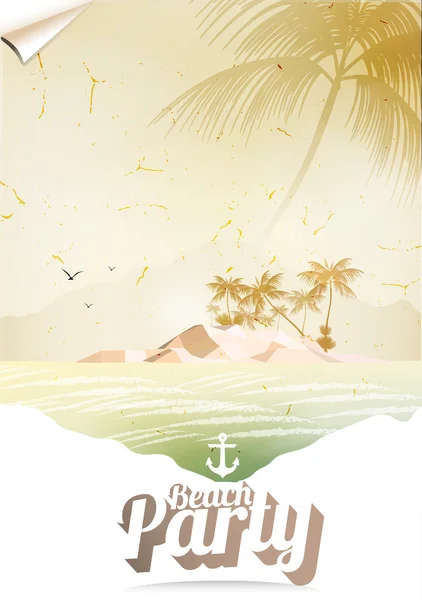 Vintage Seaside View Poster com Ilha Tropical e Palmeiras - Ilustração vetorial — Vetor de Stock