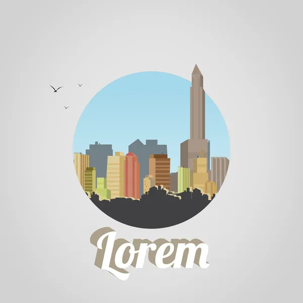 Retro City Skyline fondo con infografía - Ilustración vectorial — Vector de stock