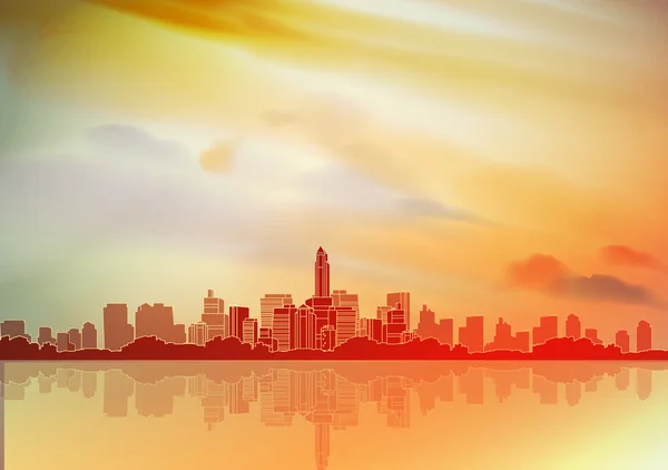 Skyline van de stad met reflecties achtergrond - vectorillustratie — Stockvector