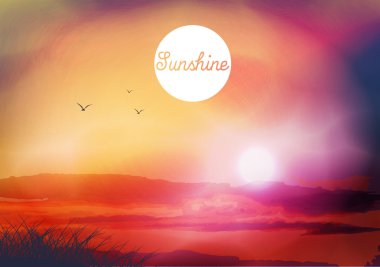 gün batımı ve kuşlar - vektör çizim alanıyla