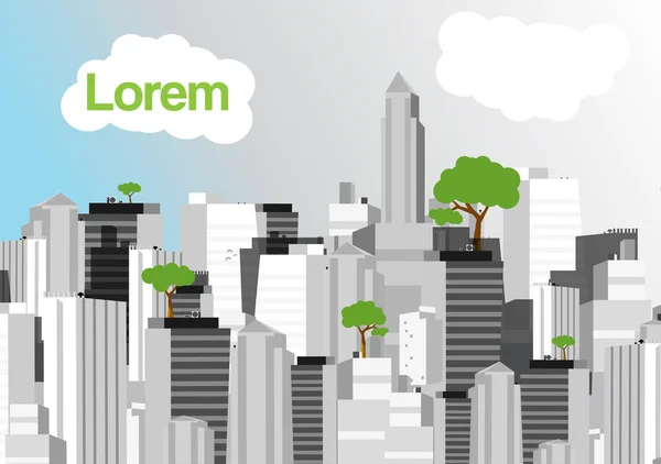 Green City en fondo blanco y negro - Ilustración vectorial — Vector de stock