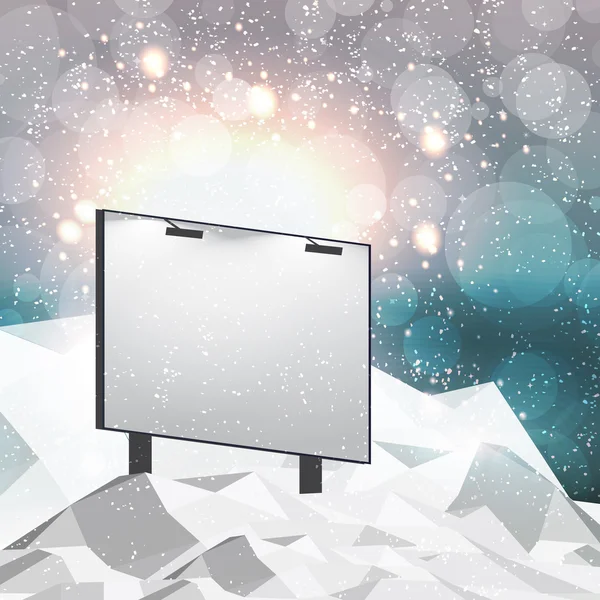 Cartelera en fondo de nieve - Ilustración vectorial — Vector de stock