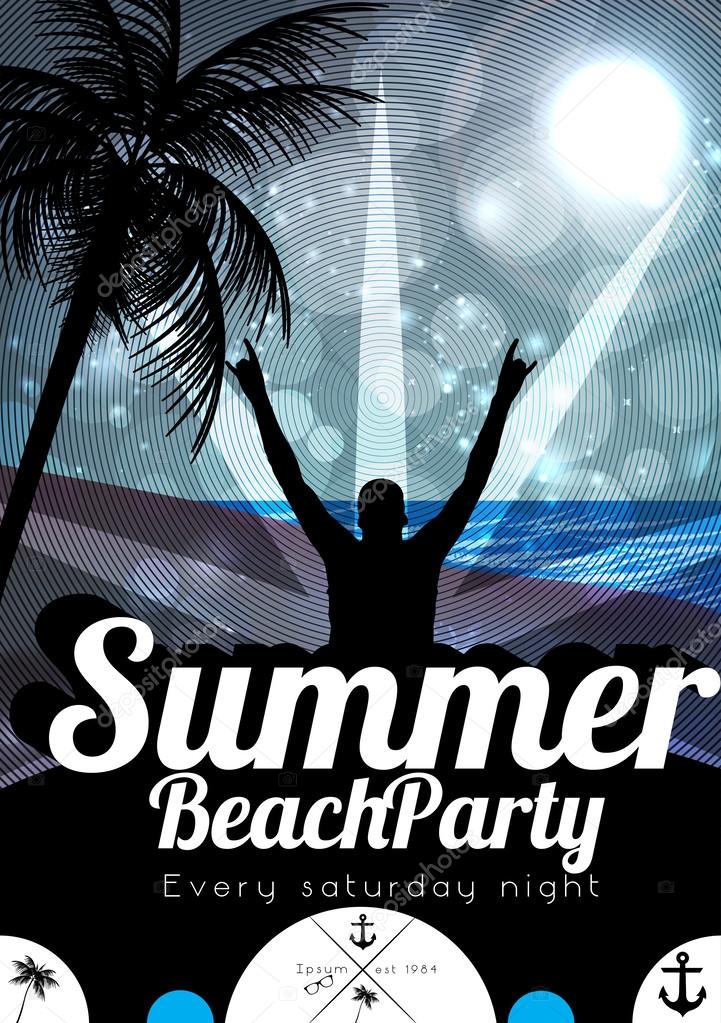 Night Summer Beach Party Flyer - Vector Illustration