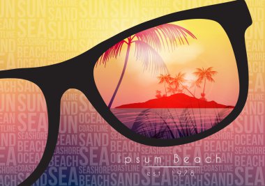 Summer Beach Party Flyer Design with Sunglasses on Blurred Background - Vector Illustration
