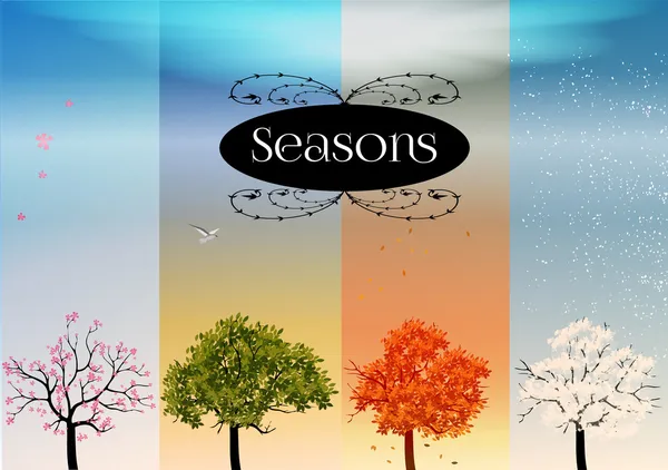 Banners Four Seasons com Árvores Abstratas Infográfico - Ilustração vetorial — Vetor de Stock