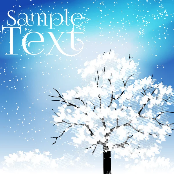 Beautiful Winter Tree with Snow Covered Leaves - Vector Illustration — Stock Vector