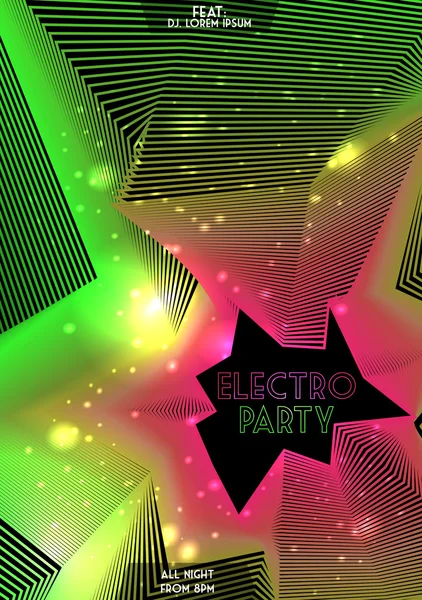 Electronic Neon Party Poster Background Template - Vector Illustration — Stock Vector