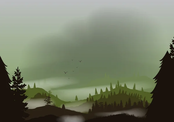 霧の山の風景アップリケ - ベクトル イラスト — ストックベクタ