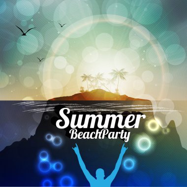 ada ve sualtı arazi - vektör çizim ile tropikal peyzaj