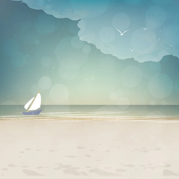 Retro Style Summer Beach Background - Vector Illustration - Stok Vektor