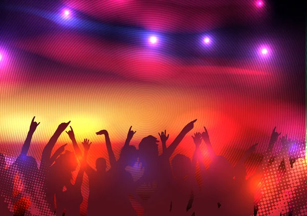 Party Crowd with Disco Spot Lights Background Template - Vector Illustration — Stock Vector