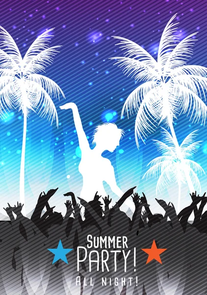 Summer Beach Party Flyer with Dancing People - Vector Illustration — Stock Vector