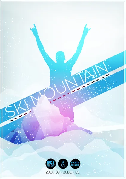 Modèle d'affiche de fête de ski avec montagne dans les nuages Illustration vectorielle — Image vectorielle