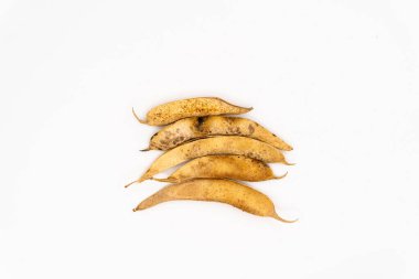 Kurutulmuş fasulyeler beyaz arka planda izole edilmiş. Fasulye kabukları. Yüksek kalite fotoğraf