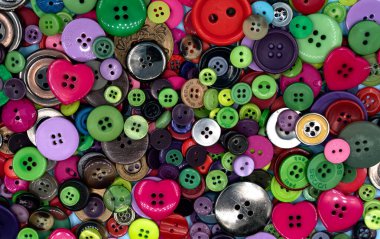 Renkli dikişli plastik düğme koleksiyonu. Yüksek kalite fotoğraf