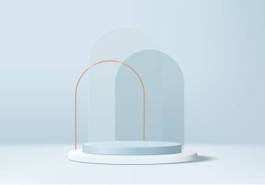 3d arkaplan ürünleri geometrik platformlu podyum sahnesini gösteriyor. 3d arkaplan vektörü podyum ile hazırlanıyor. Kozmetik ürünlerini gösteriyor. Mavi Stüdyo 'da sahne gösterisi