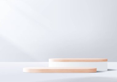 3d arkaplan ürünleri geometrik platformlu podyum sahnesini gösteriyor. 3d arkaplan vektörü podyum ile hazırlanıyor. Kozmetik ürünlerini gösteriyor. Sahne vitrininde beyaz stüdyo