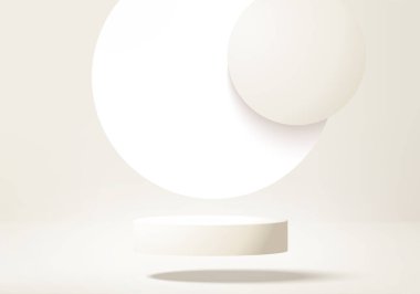 3d arkaplan ürünleri geometrik platformlu podyum sahnesini gösteriyor. 3d arkaplan vektörü podyum ile hazırlanıyor. Kozmetik ürünlerini gösteriyor. Sahne vitrininde bej rengi stüdyo.