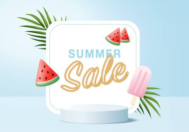 3d blue palm render for summer tropical. background product display podium scene with holiday tropical platform. summer background vector 3d with podium. stand for cosmetic product display