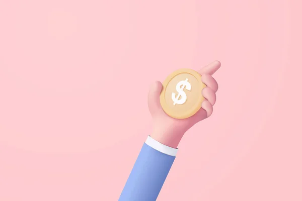 Money Coin Hand Holding Pastel Pink Background Holding Money Business — Stock vektor