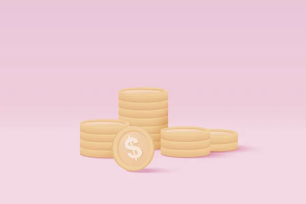 Ahorro Dinero Sobre Fondo Pastel Moneda Pila Creciente Negocio Aislar — Vector de stock