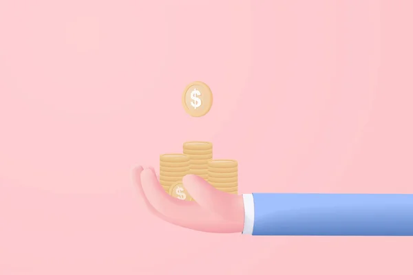 Money Coin Hand Holding Pastel Pink Background Holding Money Business – Stock-vektor