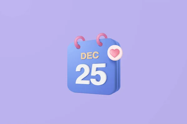 3Dカレンダーは愛と日付をマークしました 幸せなクリスマスの日 イベント日 休日計画のコンセプトの心を持つ青いパステルカレンダー3Dベクトルは孤立した背景をレンダリングします — ストックベクタ