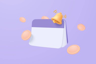 3D banka hesap defteri para akışı, para tasarrufu asgari konsept. Finans muhasebesi ve ödeme internet bankacılığı. 3d kitap bankası vektörü Mor pastel arkaplanı izole et