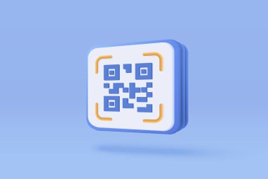 Çevrimiçi alışveriş konsepti için 3D QR kodu taraması, özel alışveriş sunumu tanıtımı ve akıllı telefonun pazarlanması. Qr kod tarama doğrulama sitesi. 3d vektör render izole edilmiş mavi pastel arkaplan