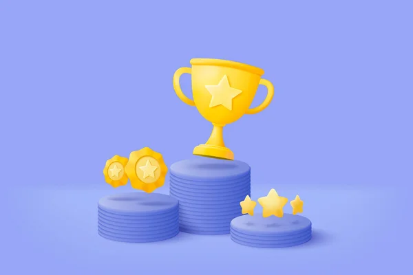Переможці Мінімальні Золотим Кубком Зірки Золотих Переможців Подіумному Фоні Церемонія — стоковий вектор