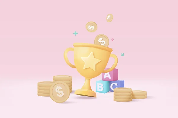 Winners Minimal Golden Cup Money Coin Gold Winners Stars Podium — 图库矢量图片