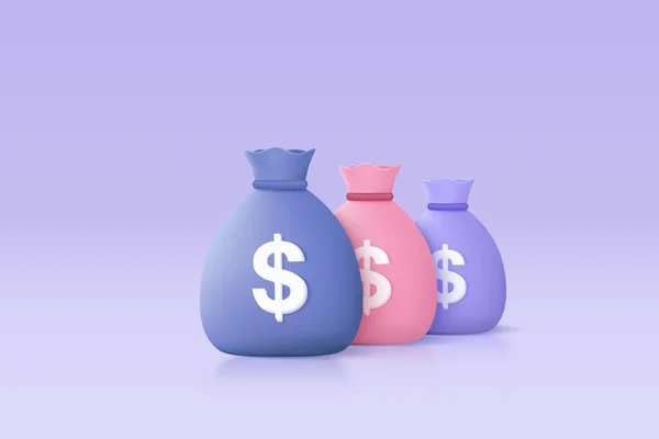 Money Bags Saving Pastel Background Money Bags Growing Business Concept — Archivo Imágenes Vectoriales