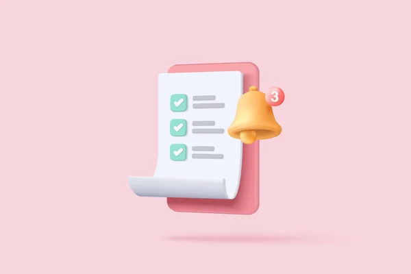 White Clipboard Task Management Todo Check List Notification Bell Icon — Image vectorielle