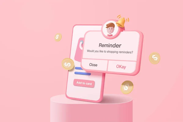 Lembrete Calendário Smartphone Página Notificações Com Moeda Flutuante Para Commerce —  Vetores de Stock