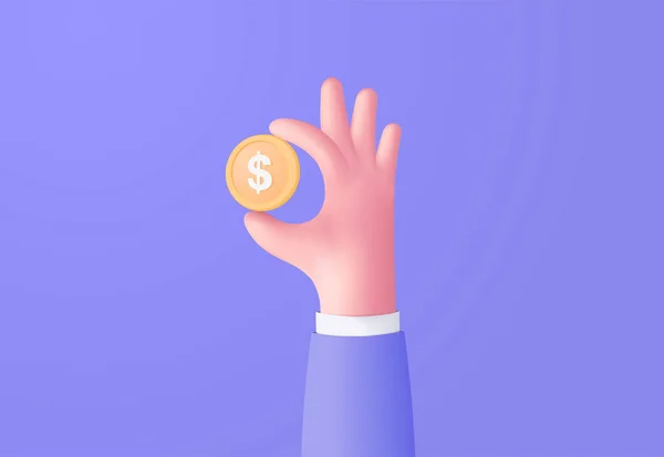 Money Coin Hand Holding Pastel Background Holding Money Business Hand — Stock vektor