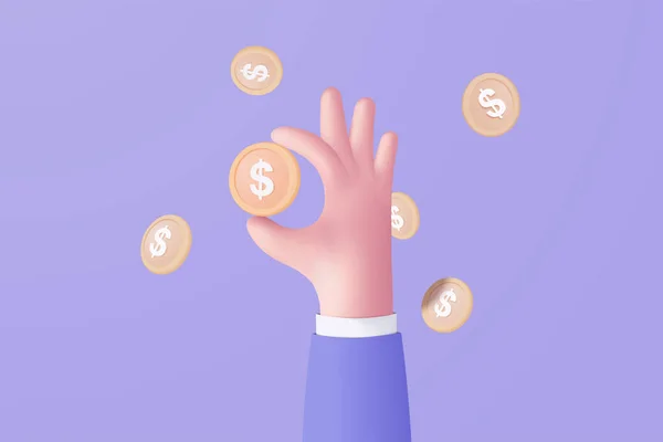 Money Coin Hand Holding Purple Pastel Background Holding Money Business — стоковый вектор