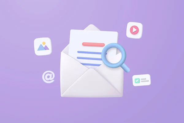 Mail Envelope Icon Magnifying Image Video Files Message Minimal Searching — Vetor de Stock