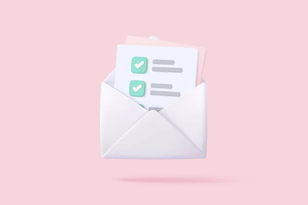 Mail Envelope Icon Task Management Todo Check List Pink Background —  Vetores de Stock