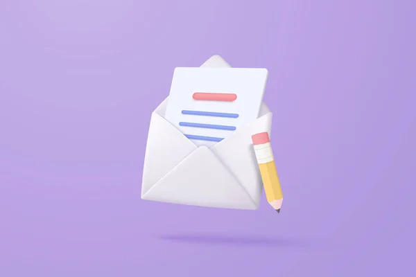 Mail Envelope Icon Pencil Compose New Message Concept Purple Background — ストックベクタ