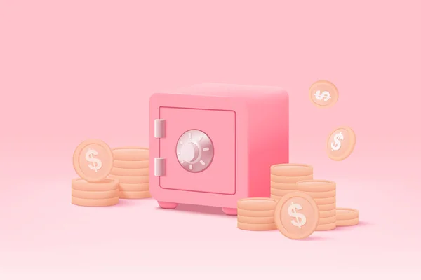 Safe Box Minimal Design Treasure Pink Pastel Background Treasure Gold — Vector de stock