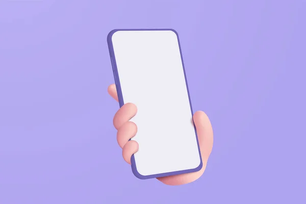 Vector Hand Holding Mobile Phone Isolated Pastel Background Hand Using — Stockvector
