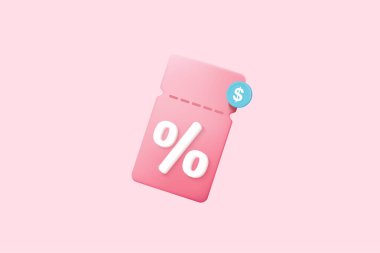 online shopping tag price 3d render vector, discount coupon of cash for future use. sales with an excellent offer 3d for shopping online, Special offer promotion on price tags on pink background