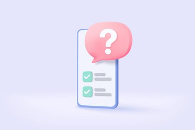 3d task management todo check list with mobile phone, fast work on project plan, survey, feedback, questionnaire, mark choice in document concept. exam checklist icon. 3d vector render illustration