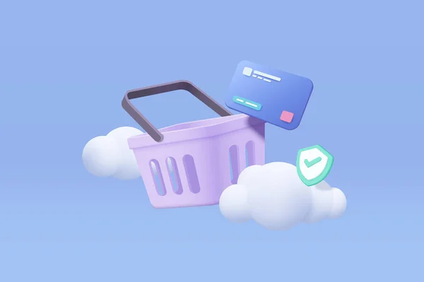 Shopping Bag Online Shopping Credit Card Secure Concept Basket Icon — Stok Vektör