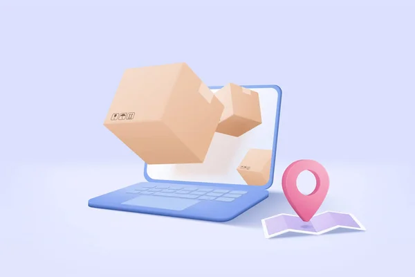 Online Deliver Service Delivery Tracking Laptop Pin Location Point Marker — ストックベクタ