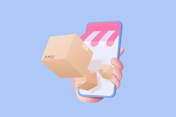 Online Deliver Service Delivery Tracking Smartphone Hand Holding Mobile Shipment — Stok Vektör