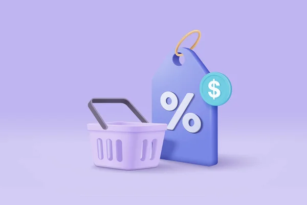 Shopping Bag Price Tags Online Shopping Digital Marketing Concept Basket — Stockový vektor